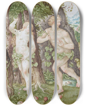 Triptych art skateboard deck of Daniel Frschl The Expulsion From Paradise by Daniel Froschl (1563-1613)