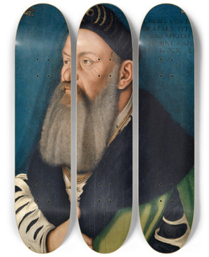 Triptych art skateboard deck of Hans Baldung Portrait Of Adelberg Iii Of Brenfels by Hans Baldung (1484-1545)