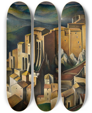 Triptych art skateboard deck of Alexander Kanoldt Olevano_2 by Alexander Kanoldt (1881-1939)