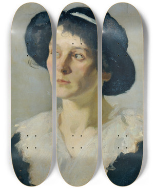 Triptych art skateboard deck of Josef Wawra Dame Mit Schwarzem Hut by Josef Wawra (1893-1935)