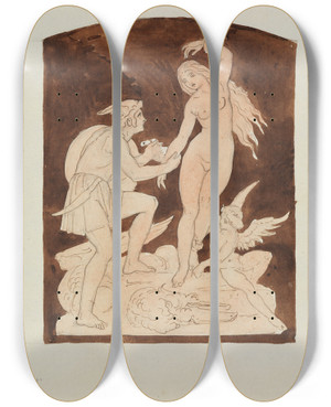 Triptych art skateboard deck of Moritz Von Schwind Perseus Und Andromeda by Moritz Von Schwind (1804-1871)