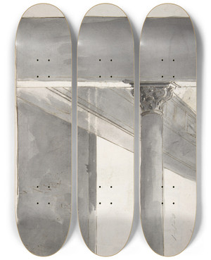 Triptych art skateboard deck of Francesco Guardi Fragment Of A Larger Drawing Representing Part Of A Column And A Cornice by Francesco Guardi (1712-1793)