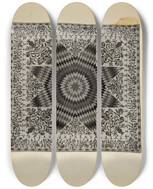 Triptych art skateboard deck of American 20Th Century Patchwork And Applique Quilt by American 20Th Century