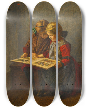 Triptych art skateboard deck of Walter Firle The Fairy Tale Das Mrchen by Walter Firle (1859-1929)
