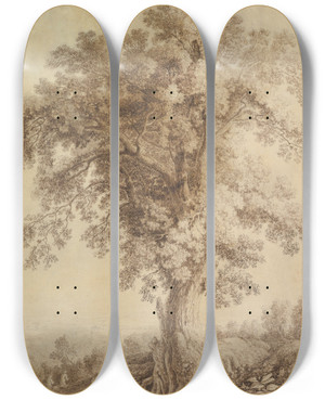 Triptych art skateboard deck of Jakob Philipp Hackert A Large Tree At Albano by Jakob Philipp Hackert (1737-1807)