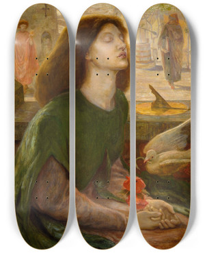 Triptych art skateboard deck of Dante Gabriel Rossetti Beatrix by Dante Gabriel Rossetti (1828-1882)