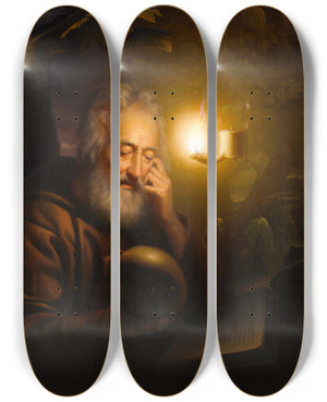 Triptych art skateboard deck of Petrus Van Schendel Saint Jerome by Petrus Van Schendel (1806-1870)