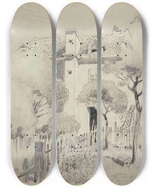 Triptych art skateboard deck of Ferdinand Boberg Cour Dune Maison 12 Rue Cortot by Ferdinand Boberg (1860-1946)