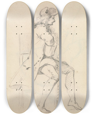 Triptych art skateboard deck of John Dunthorne A Seated Man by John Dunthorne (1798-1832)