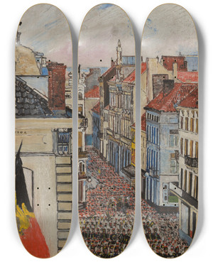 Triptych art skateboard deck of James Ensor Music In Vlaanderenstraat by James Ensor (1860-1949)