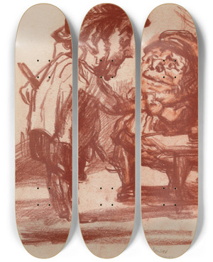 Triptych art skateboard deck of James Ensor The Jolly Hunters by James Ensor (1860-1949)