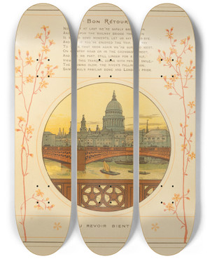 Triptych art skateboard deck of Ellen Elizabeth Houghton Abroad Pl34 by Ellen Elizabeth Houghton (1853-1922)