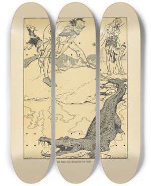 Triptych art skateboard deck of Arthur Rackham Special Food Was Prepared For Him by Arthur Rackham (1867-1939)