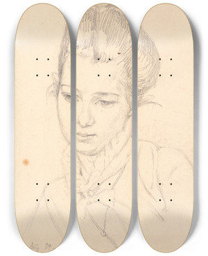 Triptych art skateboard deck of Viggo Johansen Portrt Af Frk Raffenberg by Johansen Viggo (1851-1935)