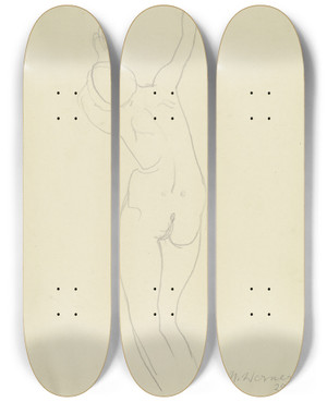 Triptych art skateboard deck of Richard Martin Werner Female Nude Standing by Richard Martin Werner (1903-1949)