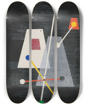 Triptych art skateboard deck of Lszl Moholynagy Truncated Pyramids by Laszlo Moholy Nagy (1895-1946)