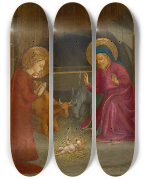Triptych art skateboard deck of Fra Angelico The Nativity by Fra Angelico (1400-1455) Triptych art skateboard deck of Fra Angelico The Nativity by Fra Angelico (1400-1455)