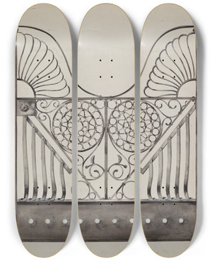 Triptych art skateboard deck of Sebastian Simonet Iron Gate by Sebastian Simonet