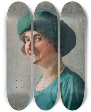 Triptych art skateboard deck of Lore Scheid Selbstportrt by Lore Scheid (1889-1946)