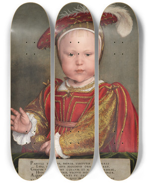 Triptych art skateboard deck of Hans Holbein The Younger Edward Vi As A Child by Hans Holbein The Younger (1497-1543)
