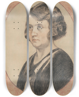 Triptych art skateboard deck of Jozef Hanula Portrt Mrie Hanulovej by Jozef Hanula (1863-1944)