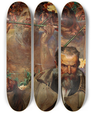 Triptych art skateboard deck of Jacek Malczewski Story Of A Song Portrait Of Adam Asnyk by Jacek Malczewski (1854-1929)