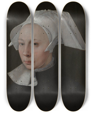 Triptych art skateboard deck of Jan Van Scorel Portrait Of A Woman by Jan Van Scorel (1495-1562)
