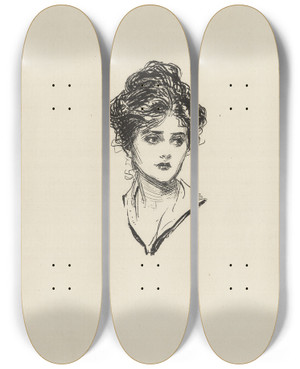Triptych art skateboard deck of Charles Dana Gibson Untitled_10 by Charles Dana Gibson (1867-1944)