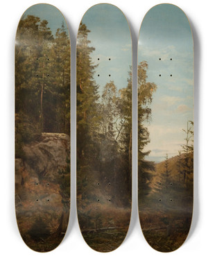 Triptych art skateboard deck of Amaldus Nielsen Skoginterir Bjelland Mandal by Amaldus Nielsen (1838-1932)