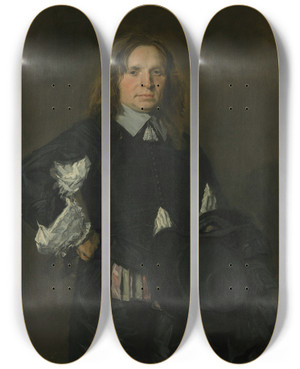 Triptych art skateboard deck of Frans Hals Portrait Of A Man_2 by Frans Hals (1581-1666)