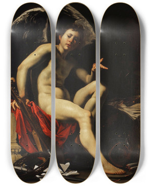 Triptych art skateboard deck of Orazio Riminaldi Amor Vincit Omnia by Orazio Riminaldi (1593-1630) Triptych art skateboard deck of Orazio Riminaldi Amor Vincit Omnia by Orazio Riminaldi (1593-1630)