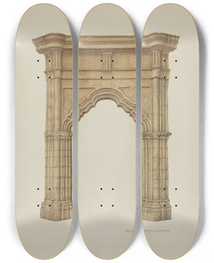 Triptych art skateboard deck of Rose Campbellgerke Archway by Rose Campbell Gerke (1882)