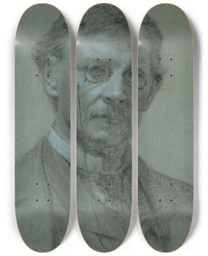 Triptych art skateboard deck of Leopold Carl Mller Selbstbildnis by Leopold Carl Muller (1834-1892)