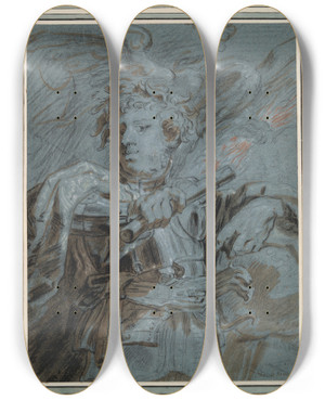 Triptych art skateboard deck of Domenico Fetti Emperordomitian by Domenico Fetti (1589-1623)