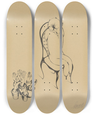 Triptych art skateboard deck of Heinrich Hrle Krppel 3 by Heinrich Horle (1895-1936)