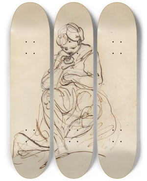 Triptych art skateboard deck of Sir Joshua Reynolds Study Of A Seated Woman_1 by Sir Joshua Reynolds (1723-1792)