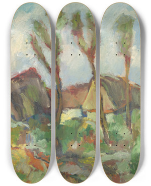 Triptych art skateboard deck of Zolo Palugyay Sketch Of A Landscape With Poplars by Zolo Palugyay (1898-1935)