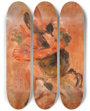 Triptych art skateboard deck of Pierreauguste Renoir Womans Head With Red Hat by Pierre-Auguste Renoir (1841-1919)