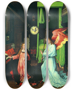 Triptych art skateboard deck of Jan Provost Annunciation by Jan Provost (1460-1529) Triptych art skateboard deck of Jan Provost Annunciation by Jan Provost (1460-1529)