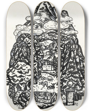Triptych art skateboard deck of Leo Gestel Berglandschap by Leo Gestel (1881-1941)