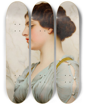 Triptych art skateboard deck of John William Godward A Roman Beauty by John William Godward (1861-1922)