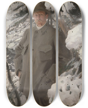 Triptych art skateboard deck of Anders Zorn The Painter Bruno Liljefors by Anders Zorn (1860-1920)