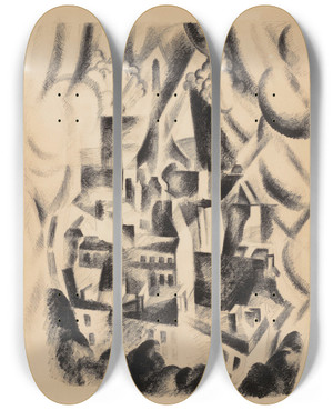 Triptych art skateboard deck of Robert Delaunay La Fentre Sur La Ville by Robert Delaunay (1885-1941)