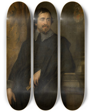 Triptych art skateboard deck of Thomas Willeboirts Bosschaert Portrait Of A Cleric by Thomas Willeboirts Bosschaert (1614-1654)