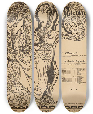 Triptych art skateboard deck of Paul Ranson Thtre De Luvre La Cloche Engloutie by Paul Ranson (1864-1909)