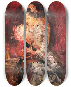 Triptych art skateboard deck of Ernst Josephson Lady With Bouquet Sketch by Ernst Josephson (1851-1906)