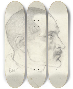 Triptych art skateboard deck of Richard Nicolas Roland Holst Kop Van Een Man Met Snor Van Opzij by Richard Nicolaus Roland Holst (1868-1938)