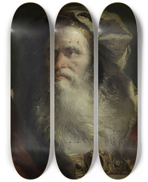Triptych art skateboard deck of Giovanni Domenico Tiepolo Head Of A Philosopher_1 by Giovanni Domenico Tiepolo (1727-1804)