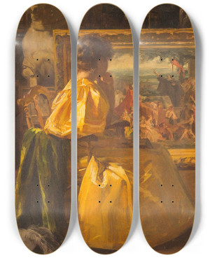 Triptych art skateboard deck of Gustave Vanaise Visiting The Atelier by Gustave Vanaise (1854-1902)