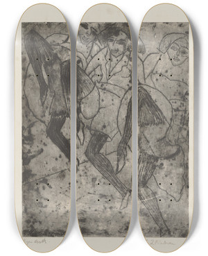Triptych art skateboard deck of Ernst Ludwig Kirchner Hamburger Tnzerinnen by Ernst Ludwig Kirchner (1880-1938)